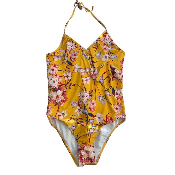 As Rose Rich Girls Yellow Floral One-Piece Swimsuit - Size 16 NEW - Picture 1 of 6